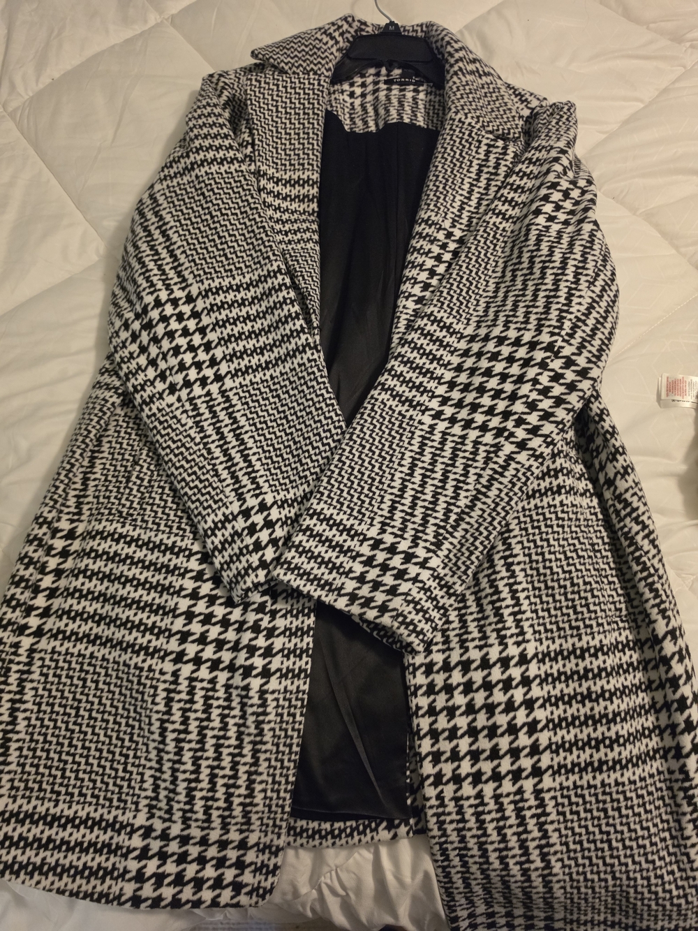 Women's Black and White Houndstooth Pea Coat - Classic Tailored Style